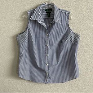 Cute Blue & White Striped Lauren Ralph Lauren Sleeveless Cotton Top - 1X